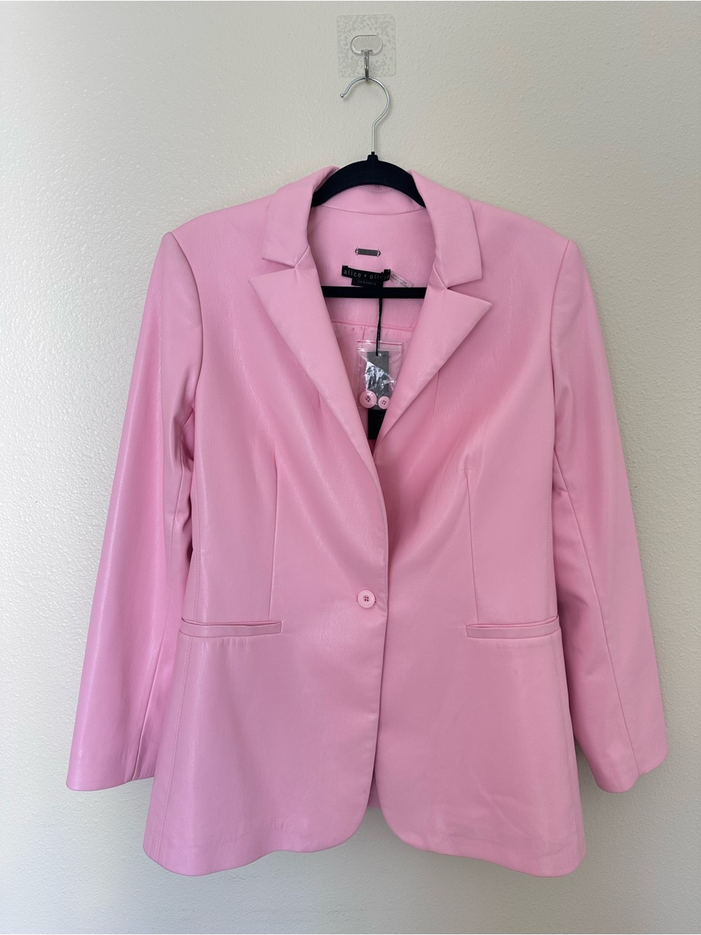 Alice + Olivia faux leather Pastel Pink Single-Button Blazer